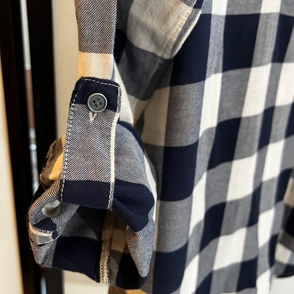 G.H. BASS & CO Women's Houndstooth Navy Blue Grey White V Neck Tunic Size S NWOT - Picture 5 of 7